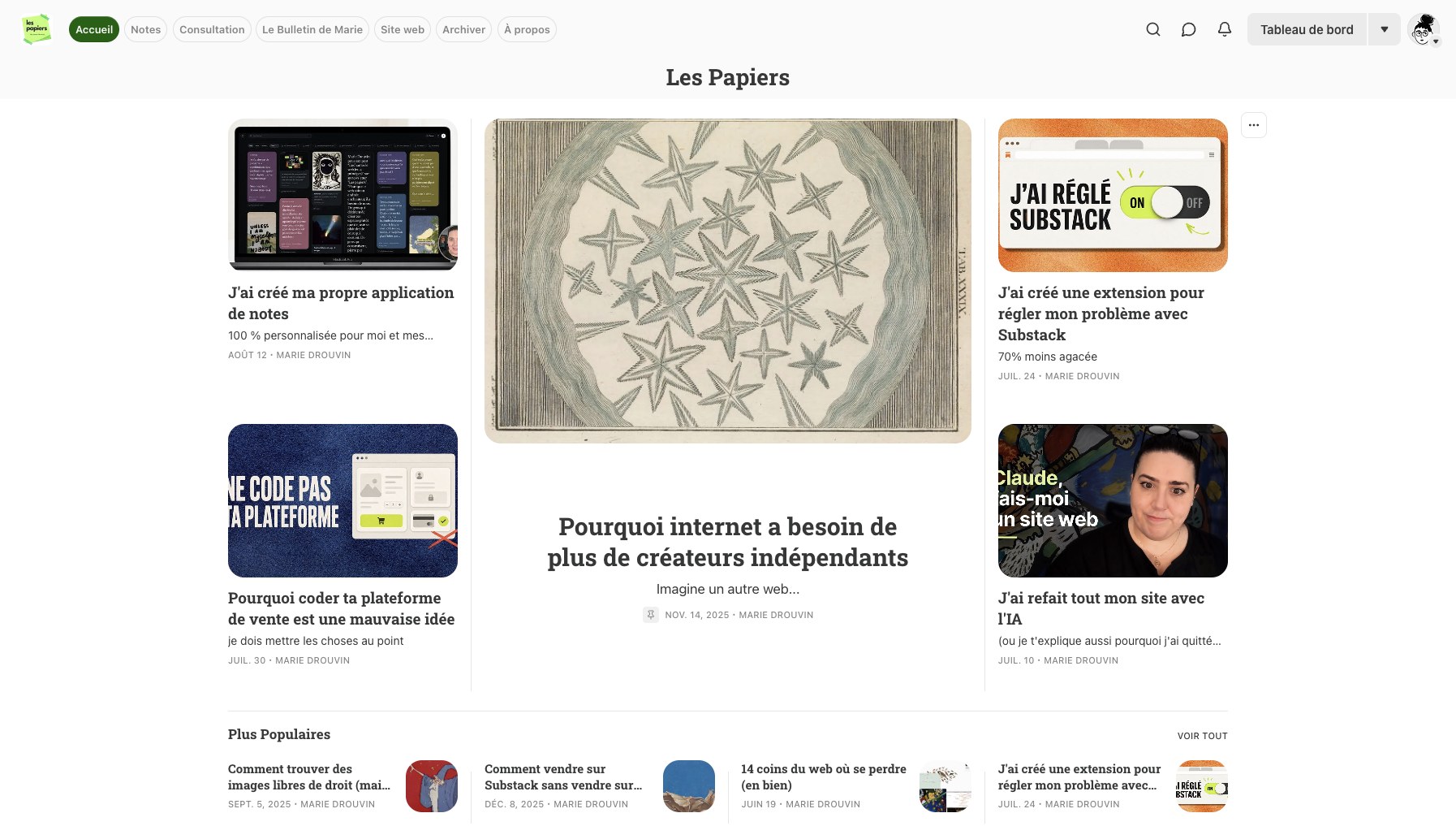 Les Papiers homepage on Substack
