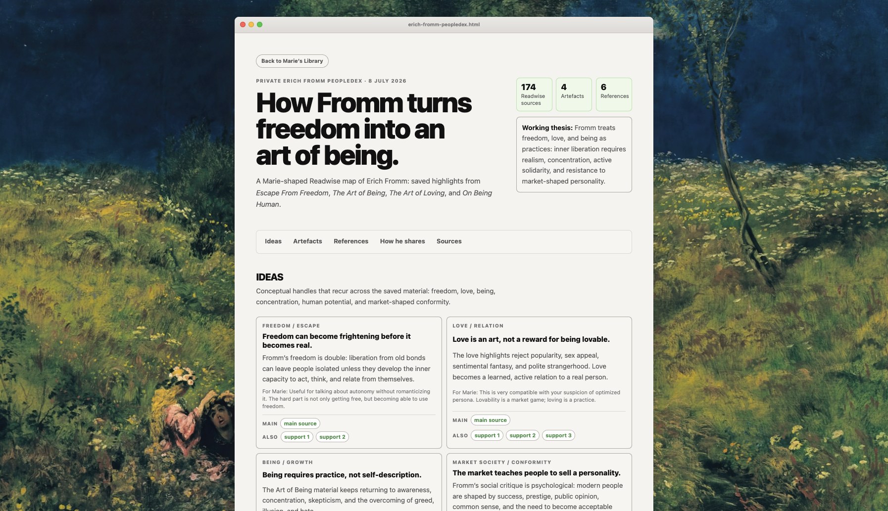 PeopleDex profile mapping Erich Fromm’s ideas and sources