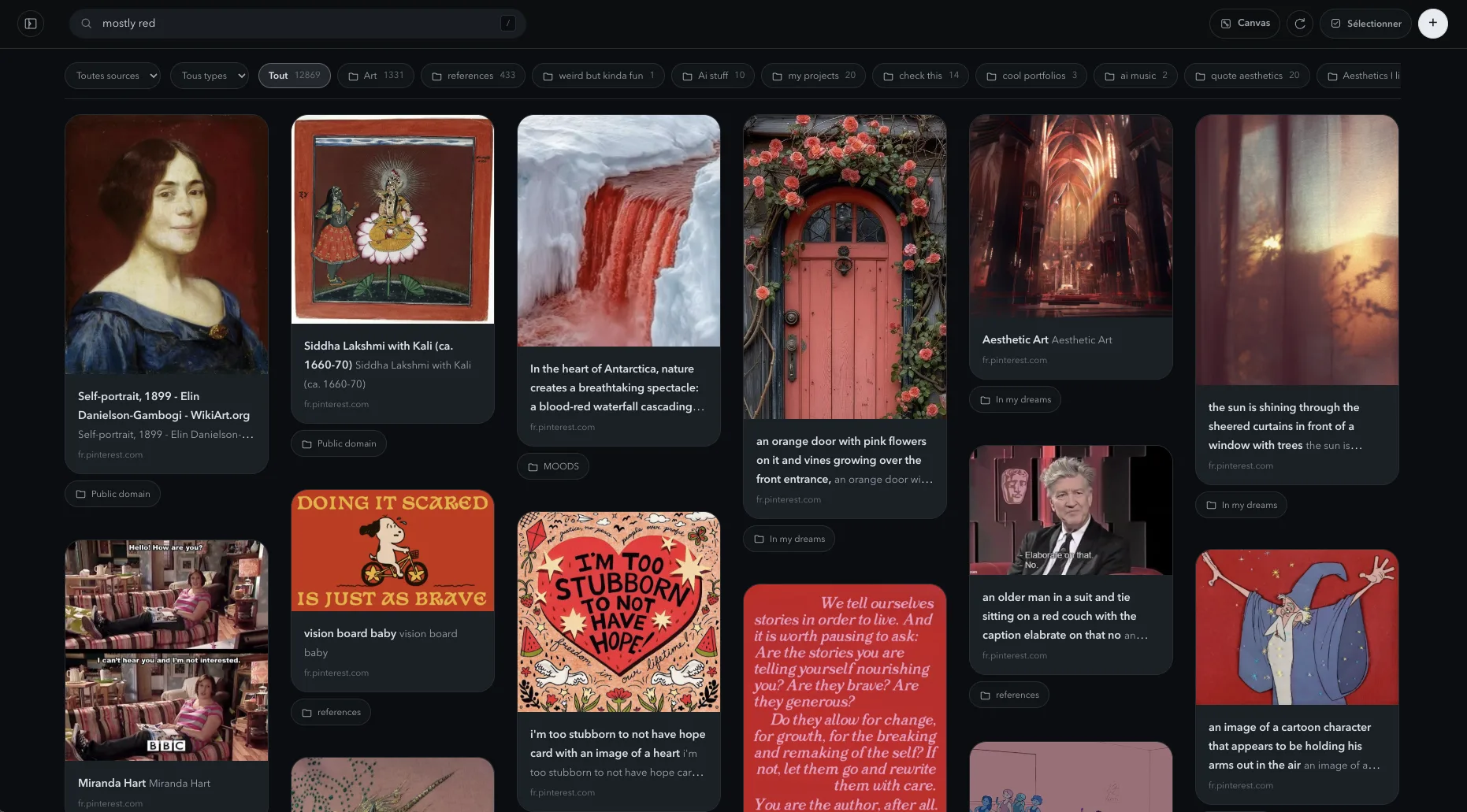 Taste Archive search results dominated by red visual references