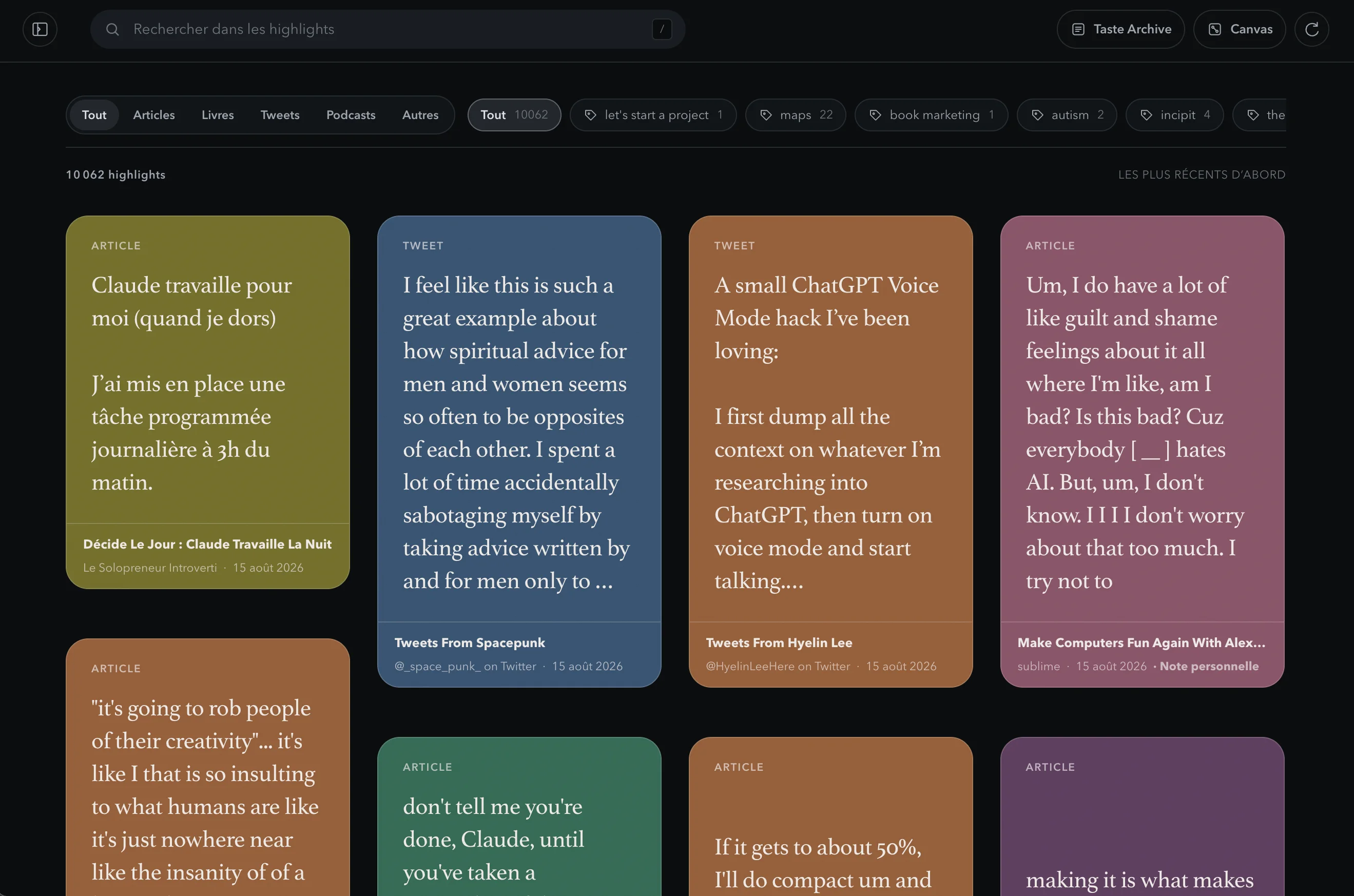 Readwise references collected in Taste Archive