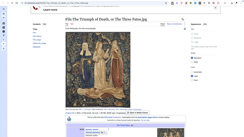 A visual reference being saved into Taste Archive from the browser